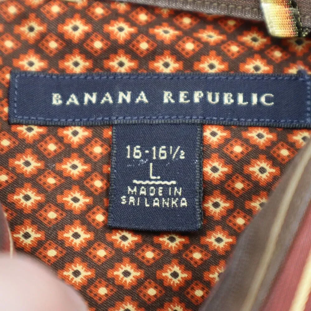Banana Republic Shirt Mens L Brown Red Striped Flip Cuff Button Up Work Office